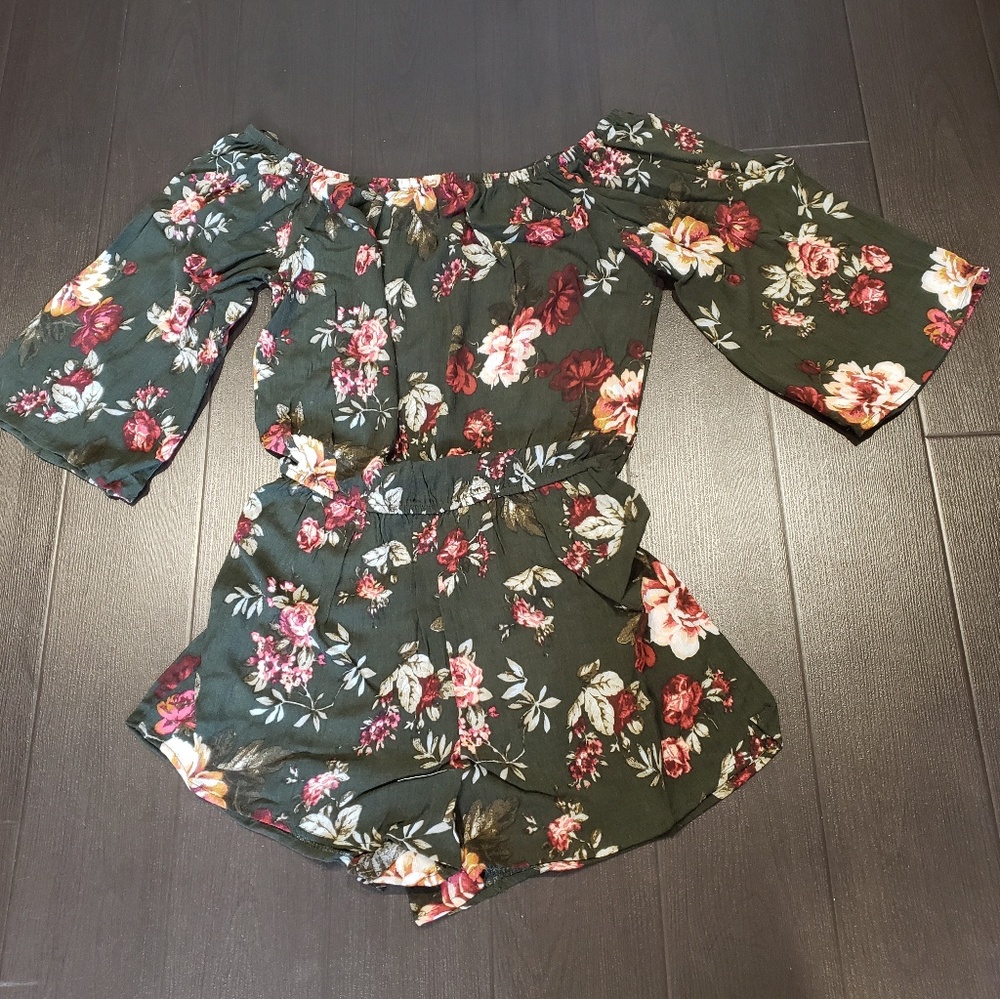 Olive floral romper